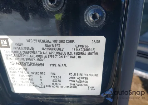 2005 Cadillac Escalade Standard z USA, uszkodzony, nr VIN 1GYEK63N75R256594